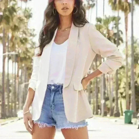 Colorblock Half Ruched Sleeve Blazer - Picture 1 of 6